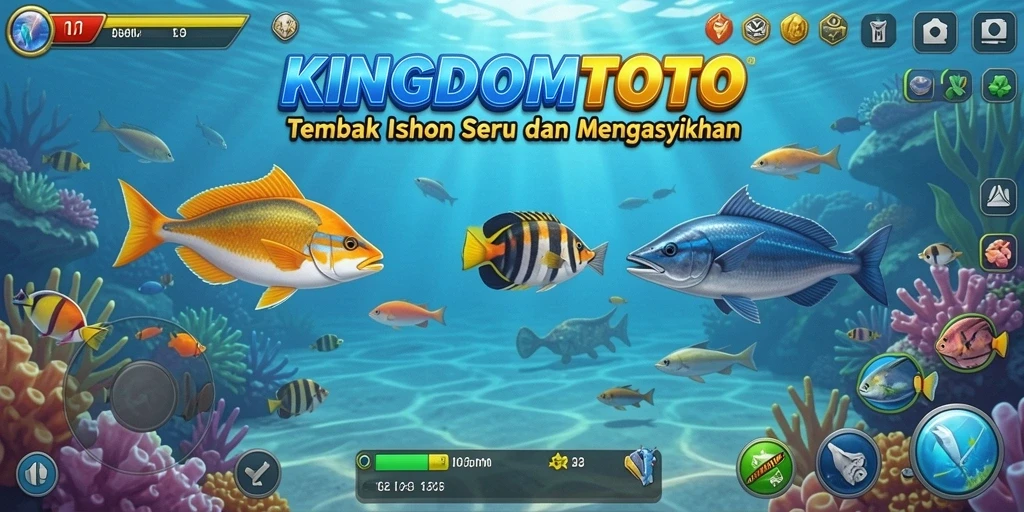 Tampilan gameplay KINGDOMTOTO dengan aksi menembak ikan yang seru dan mengasyikkan.