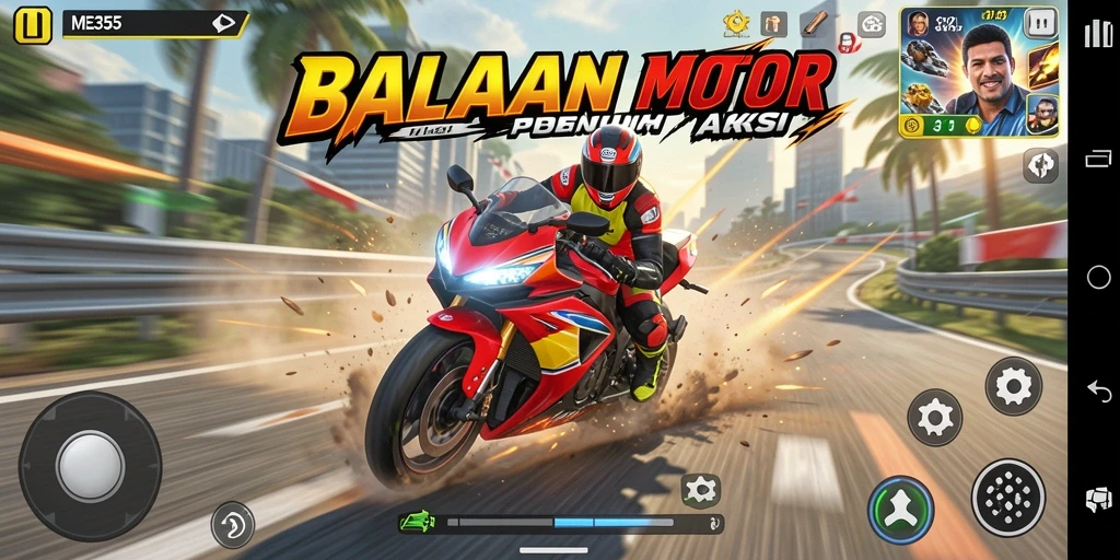 Gameplay seru balapan motor di lintasan menantang.