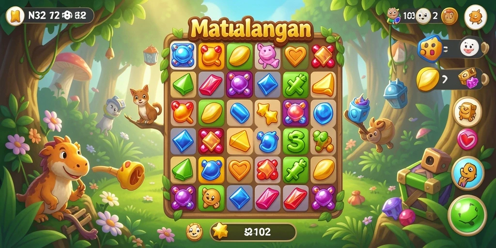 Tangkapan layar gameplay N32 menampilkan aksi seru mencocokkan permata.
