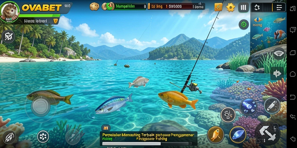 Screenshot gameplay OVABET yang menampilkan aksi memancing seru.