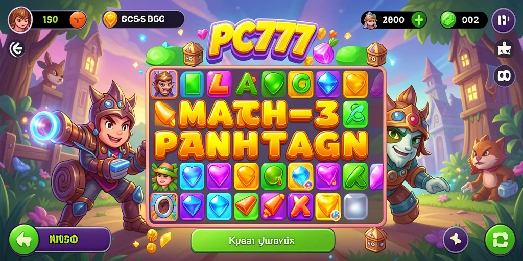 Tampilan menarik permainan Match-3 PC777 yang penuh perhiasan.